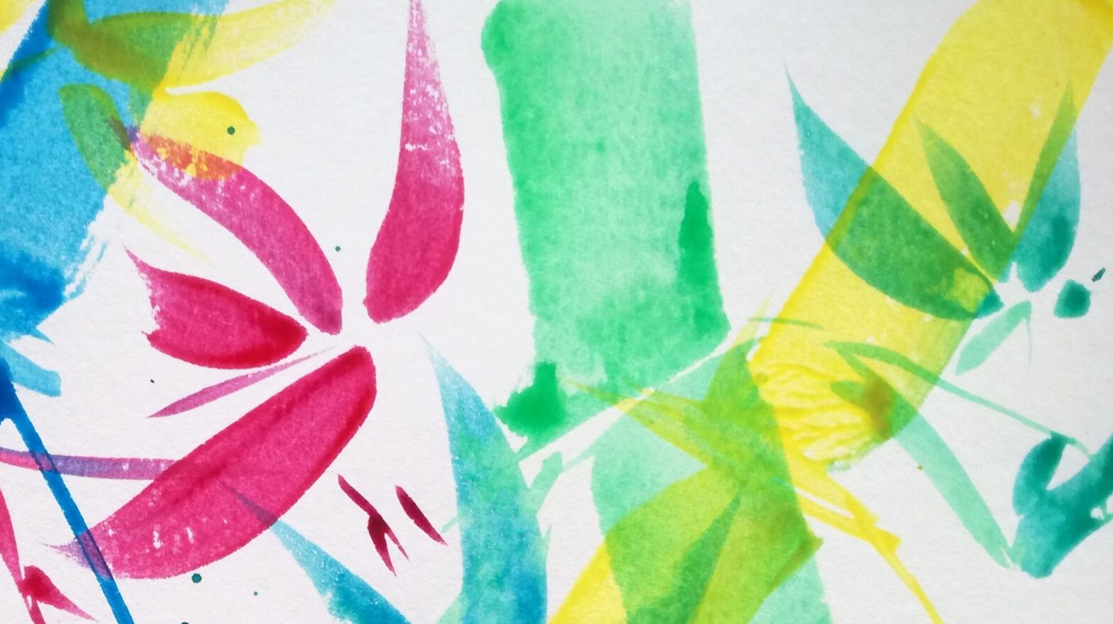 Farbintensive Tuschearbeit mit Bambusblättern – Ausdruck von Farbe, Bewegung und Lebensenergie in der Kunst von Barbara Ossberger