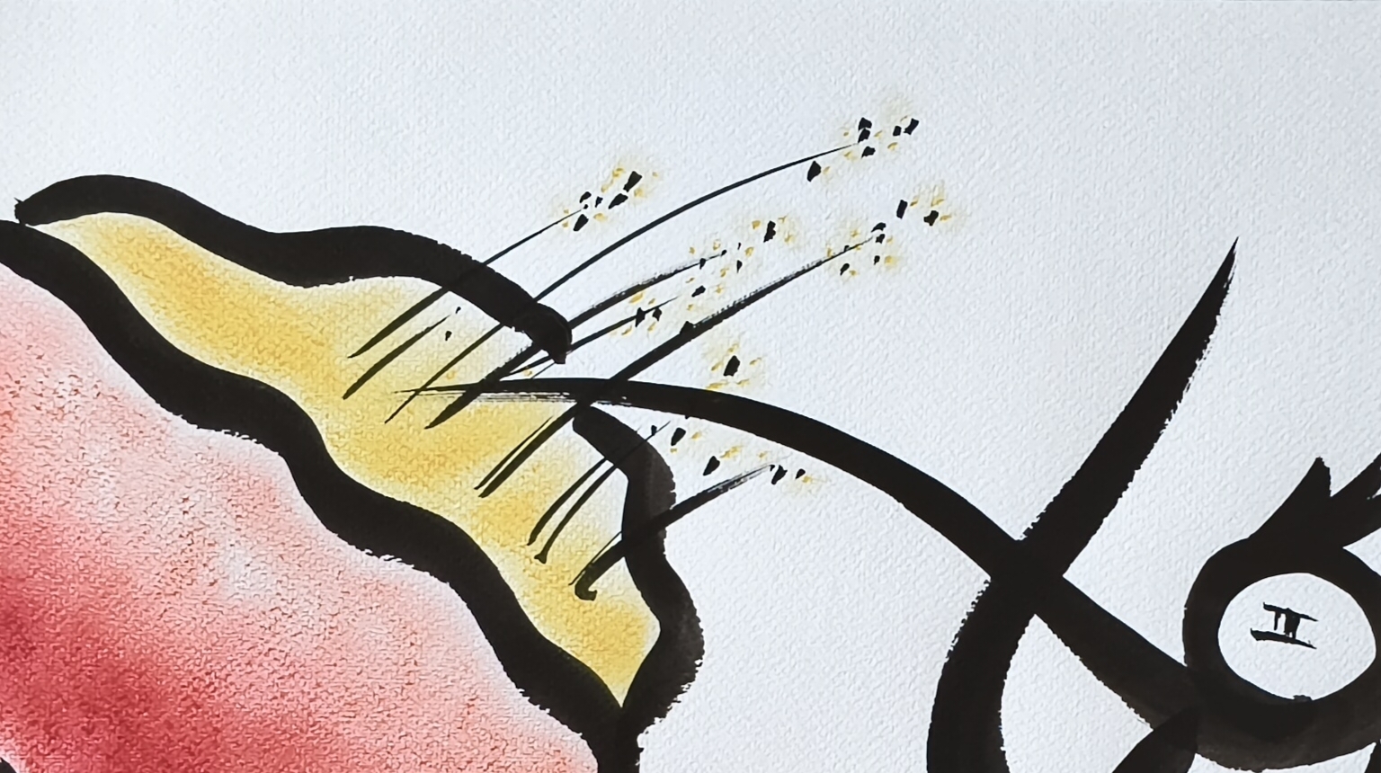 Colibri im Blütenkelch mit feiner Tuschespur – Motiv für Blüte, Bewegung und erste Spuren in der Kunst von Barbara Ossberger